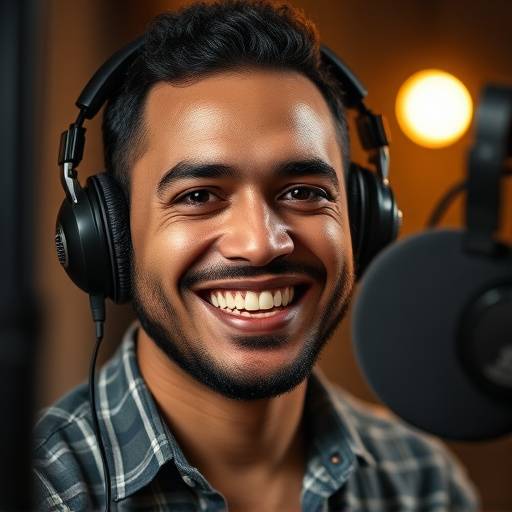 Foto de Gabriel Santos, autor satisfeito com a gravaäão do seu audiobook.